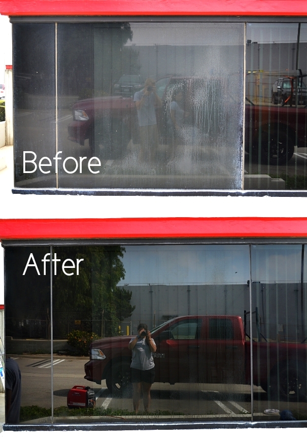 z's window cleaning removing hard water from a coca cola building